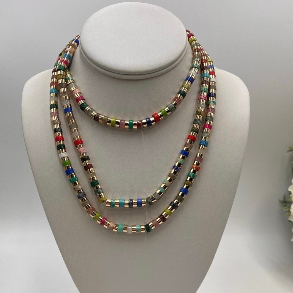 Kenneth Jay Lane KJL Colorful  Three Strand Beaded Nesting‎ Layered Necklace